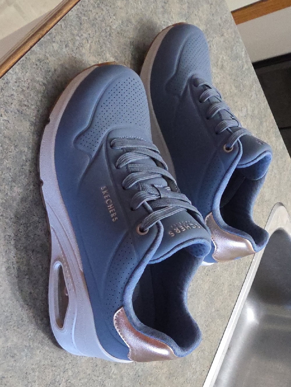 Skechers Women's Dusty Blue Sneakers with Rose Gold Accent